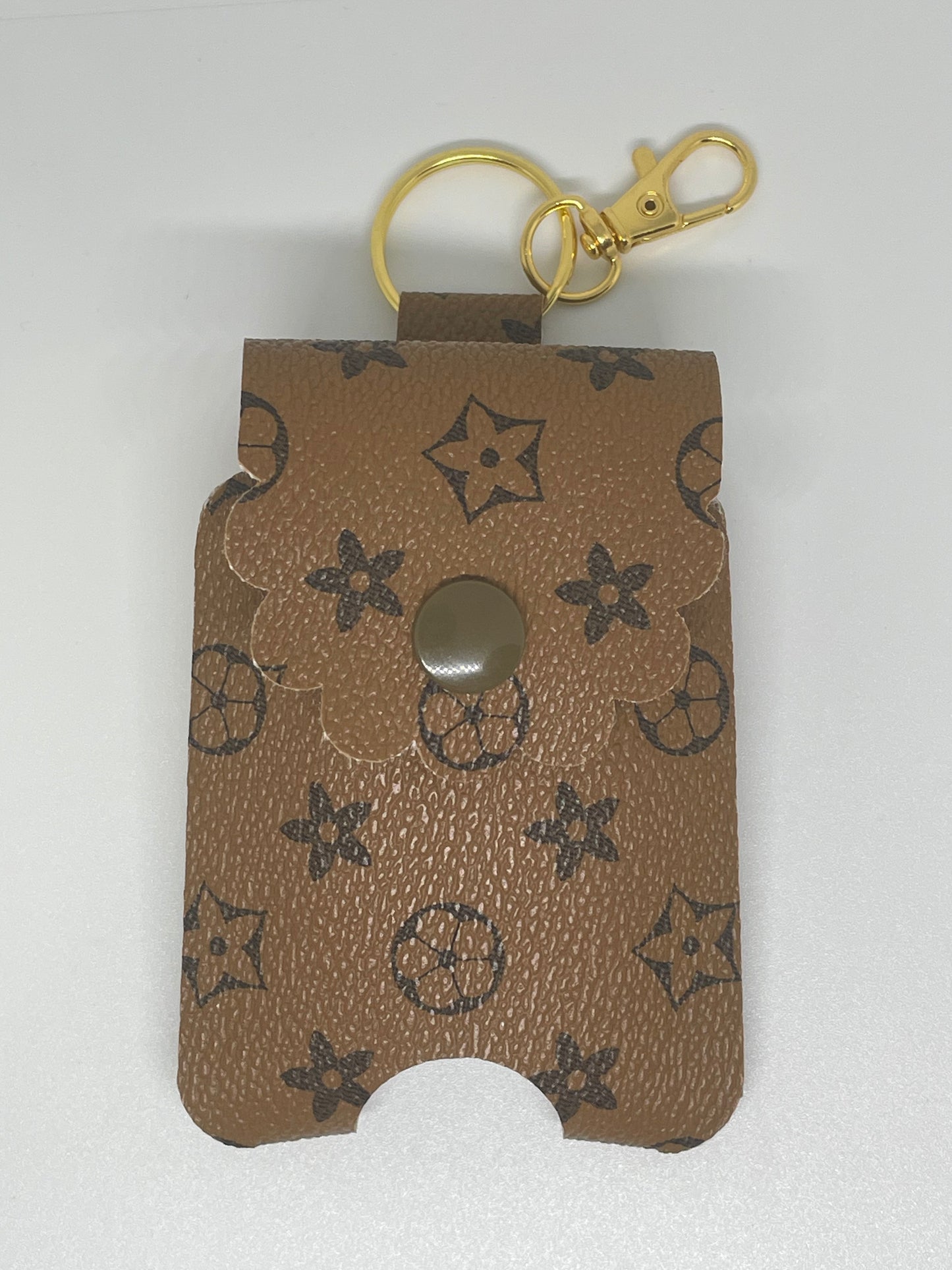 Sanitiser Holder Tan with Brown Flowers