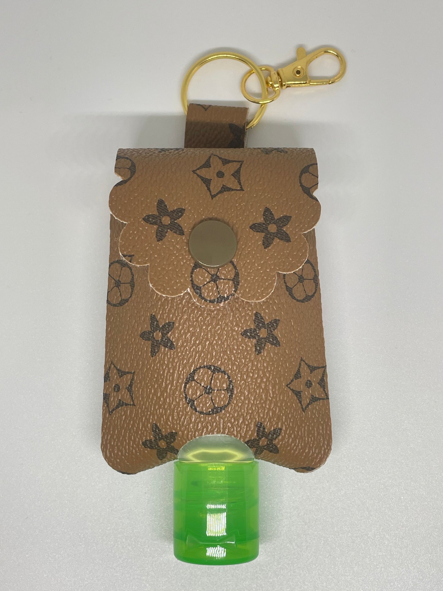 Sanitiser Holder Tan with Brown Flowers