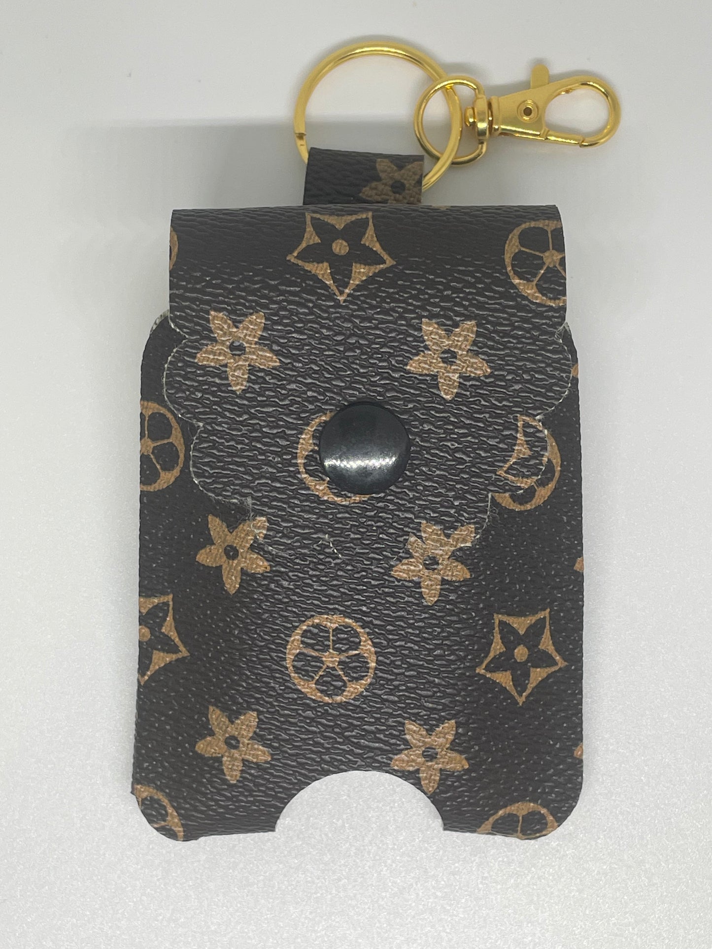 Faux Leather Sanitiser Holder Brown with Tan Flowers