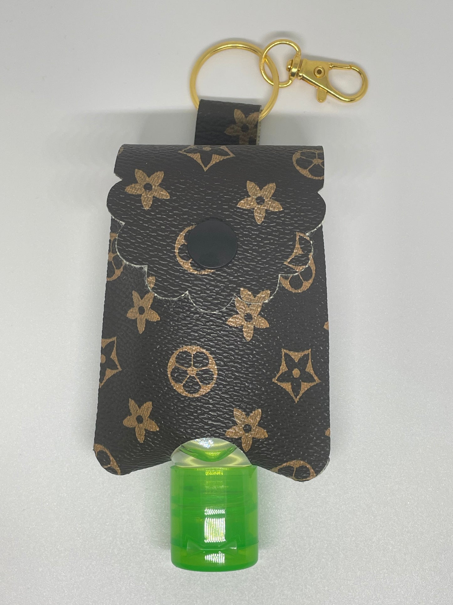 Faux Leather Sanitiser Holder Brown with Tan Flowers