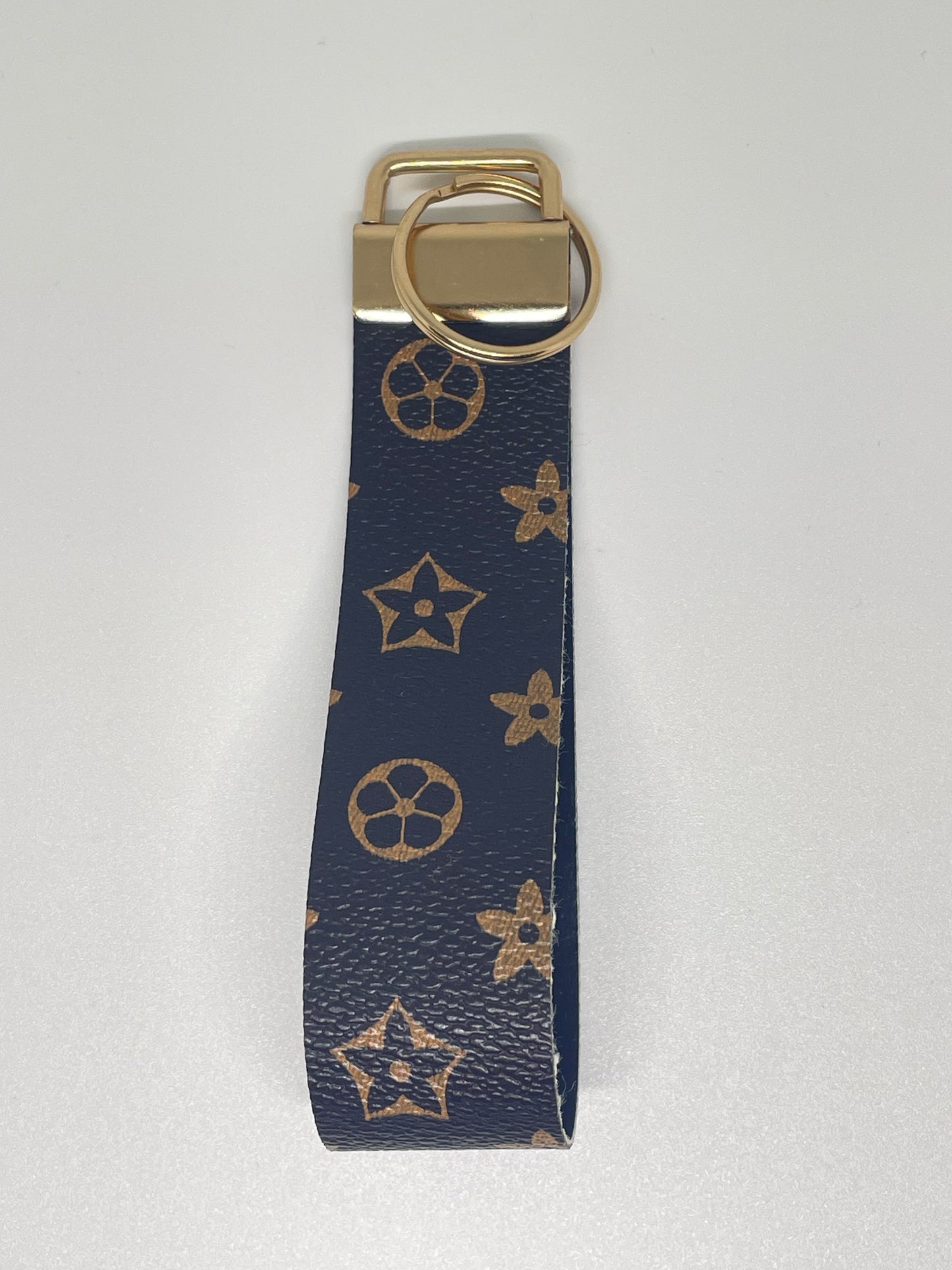 Faux Leather Wristlet - Brown with Tan Flowers