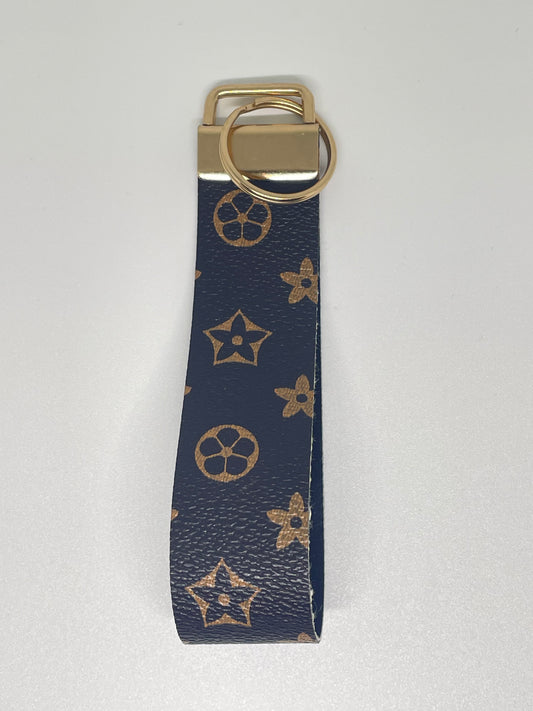 Faux Leather Wristlet - Brown with Tan Flowers