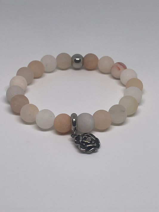 Pink Aventurine Beaded Bracelet with Rose Charm