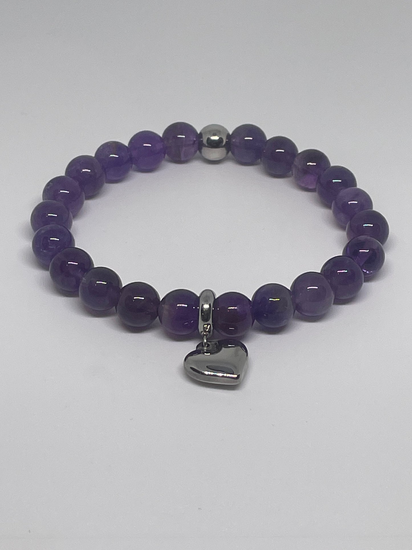 Amethyst Beaded Bracelet with Heart Charm