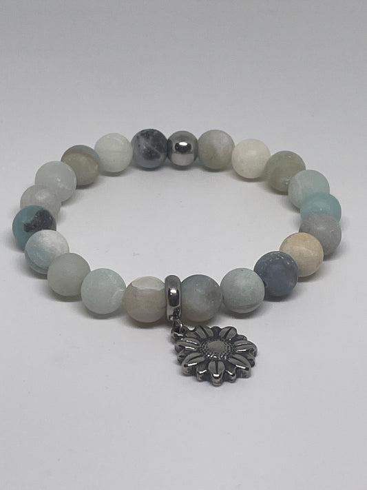 Amazonite Beaded Bracelet with Sunflower Charm