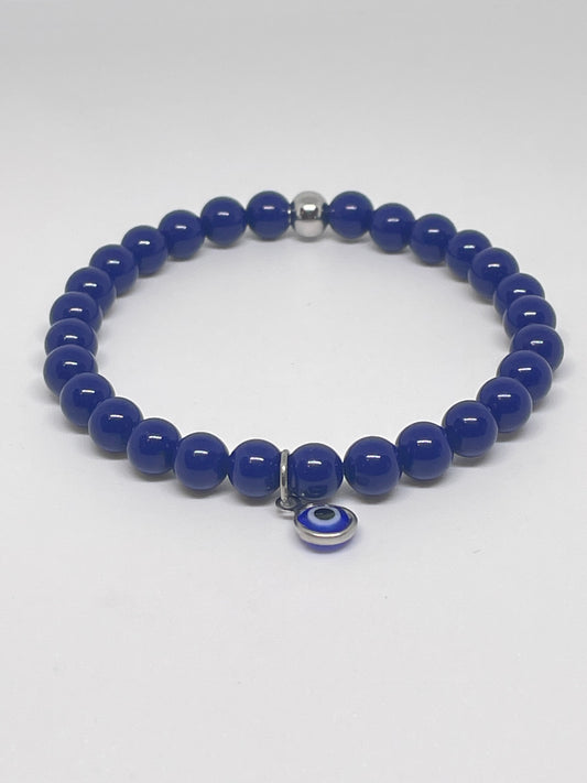 Lapis Lazuli Beaded Bracelet with Evil Eye