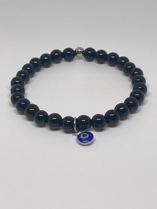 Onyx Beaded Bracelet with Evil Eye