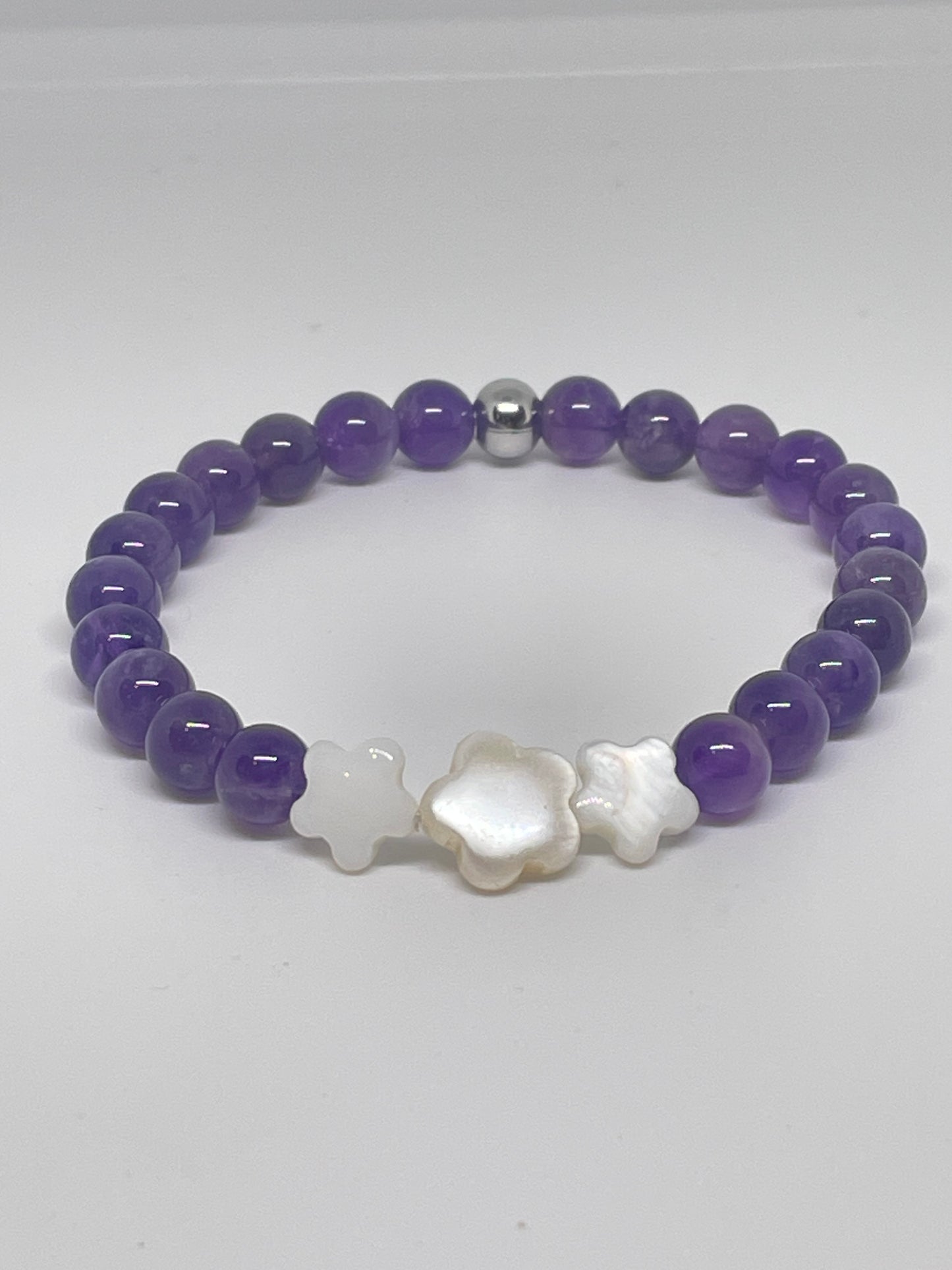 Amethyst Beaded Bracelet with Shell Flowers