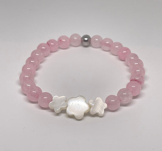 Rose Quartz Beaded Bracelet with Shell Beads