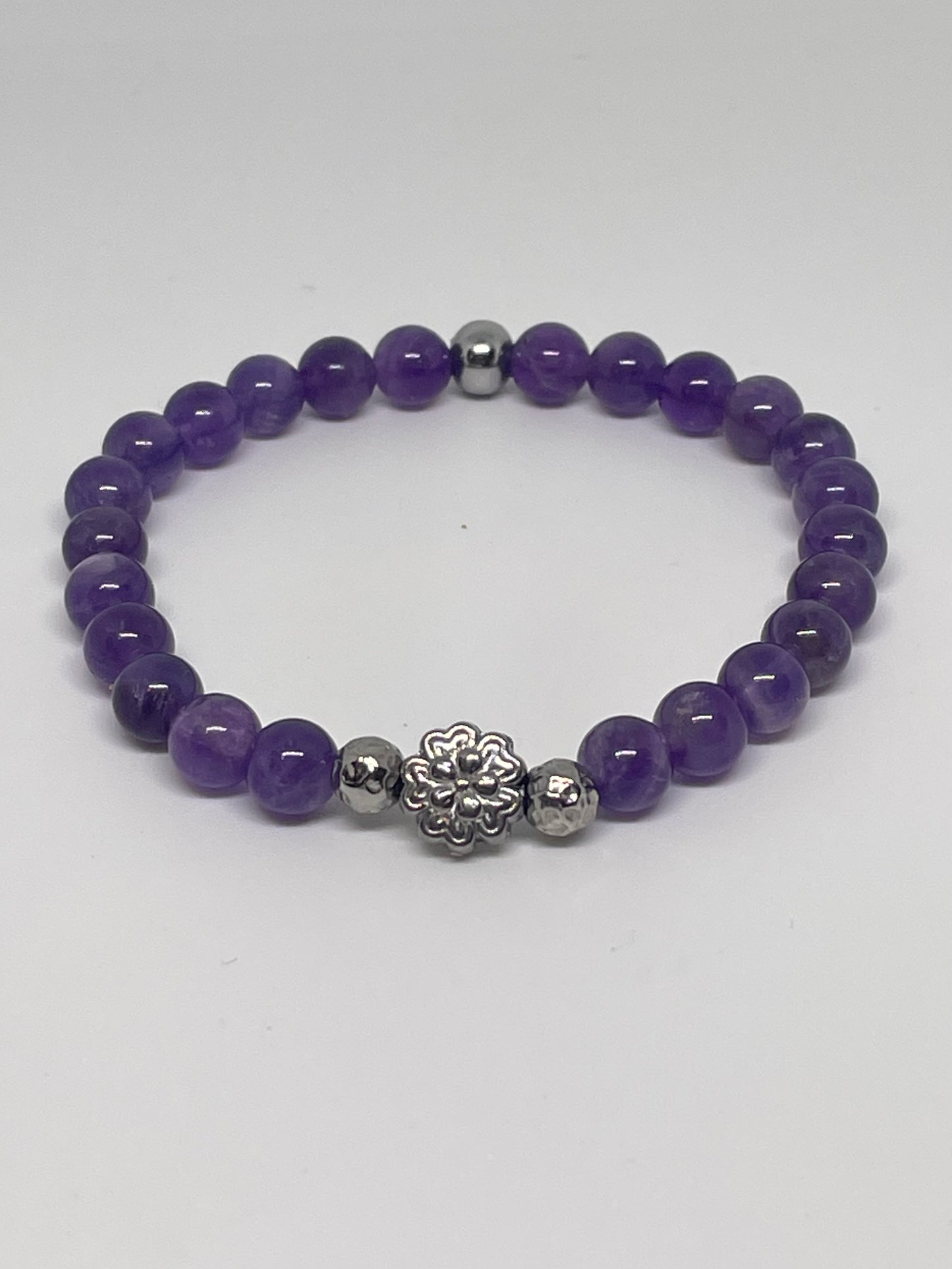 Amethyst Beaded Bracelet with Flower Bead