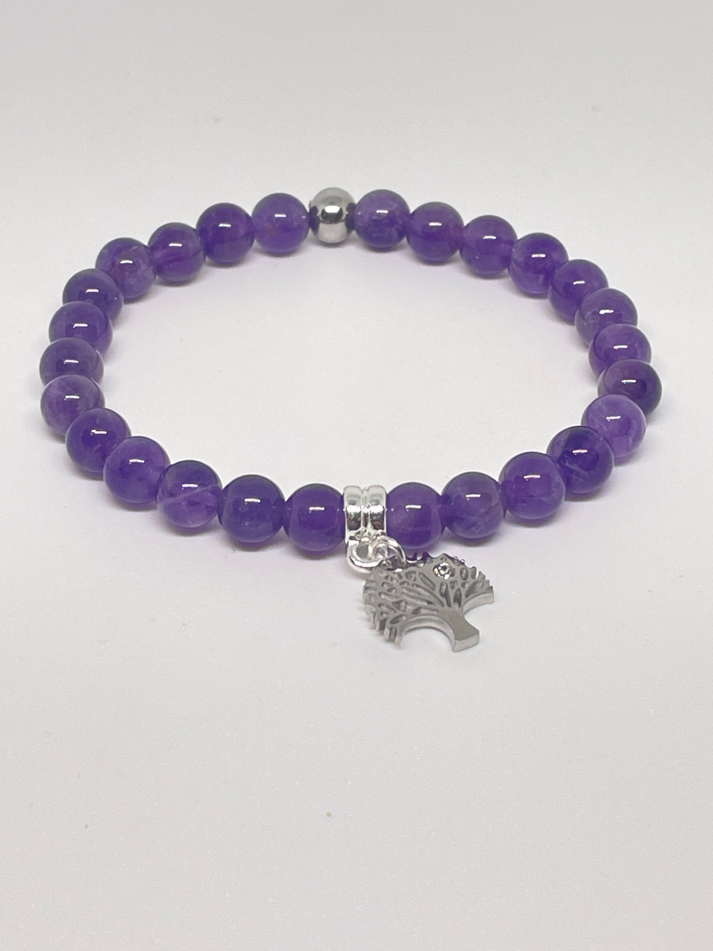 Amethyst Gemstone Beaded Bracelet with Tree of Life Charm