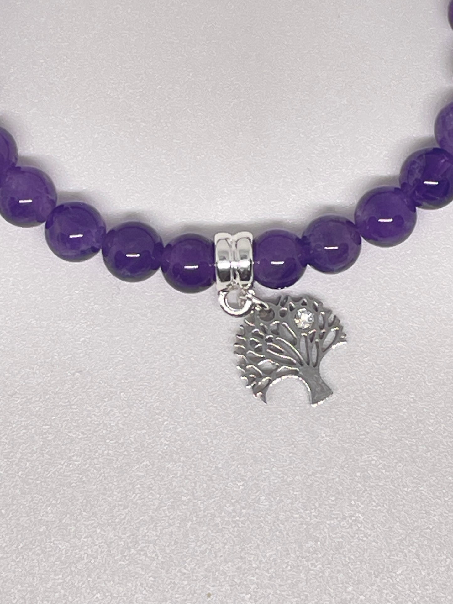 Amethyst Gemstone Beaded Bracelet with Tree of Life Charm
