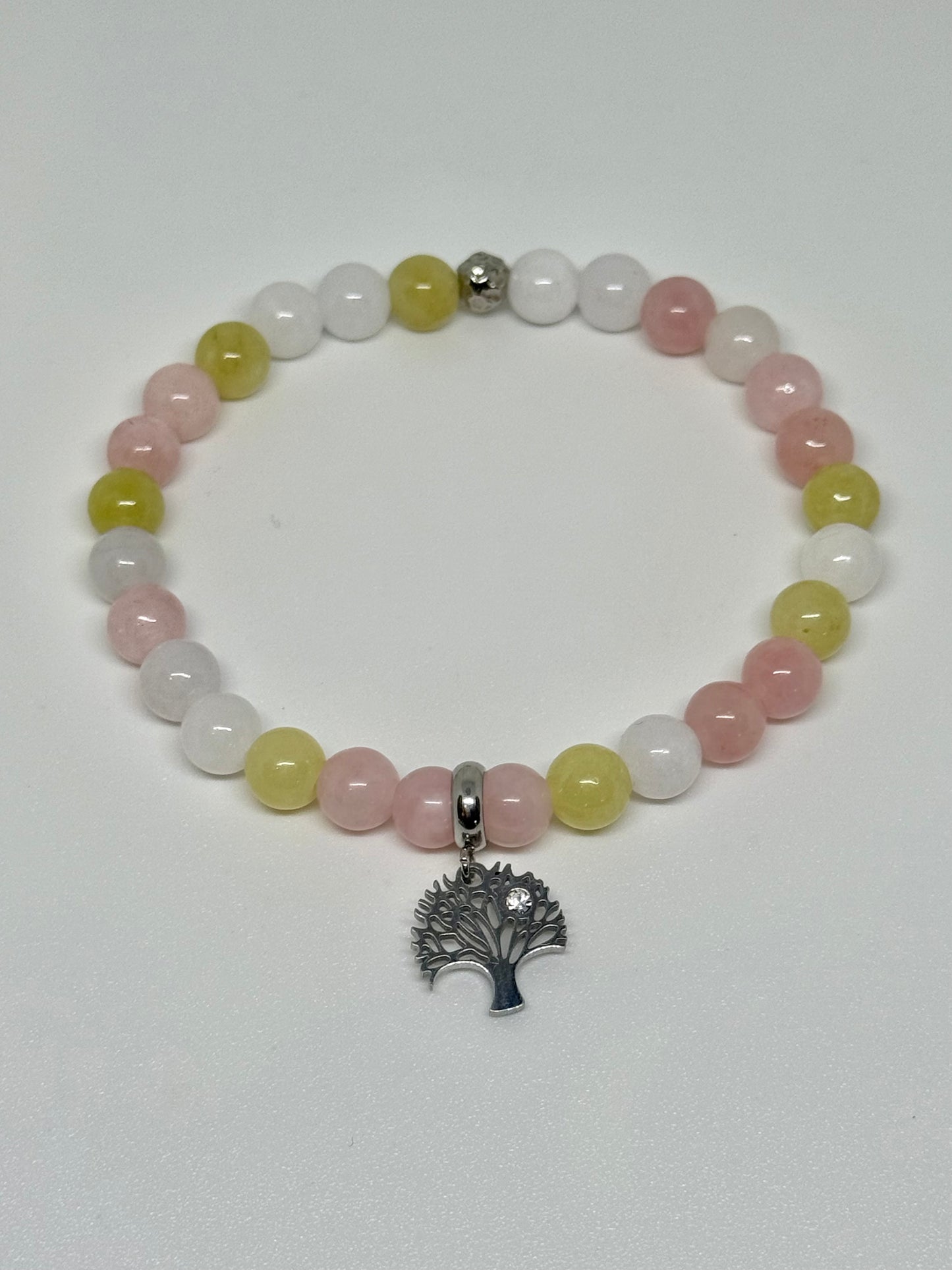 Morganite Beaded Bracelet with Tree of Life Charm