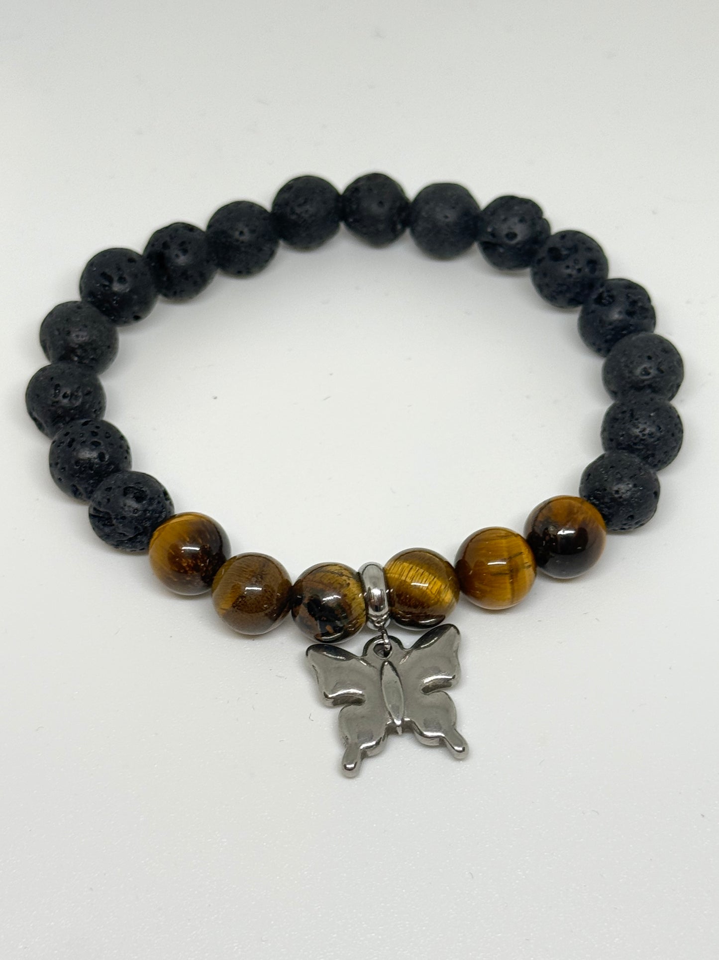 Tiger's Eye Beaded Bracelet with Butterfly Charm