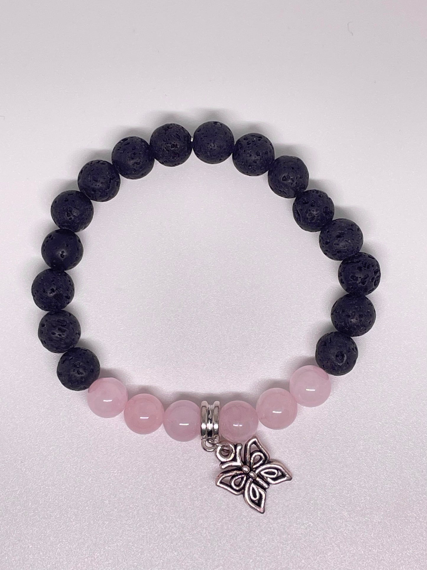 Rose Quartz Beaded Bracelet with Butterfly Charm