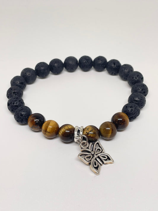 Tiger's Eye Beaded Bracelet with Butterfly Charm