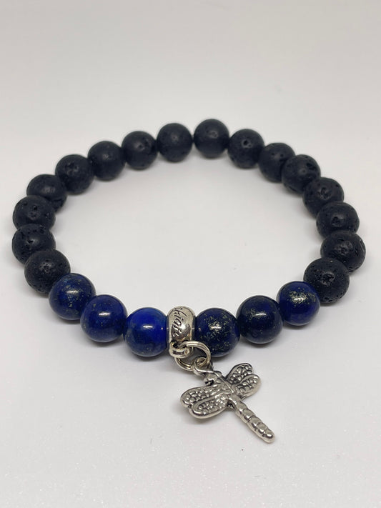 Lapis Lazuli Beaded Bracelet with Dragonfly Charm