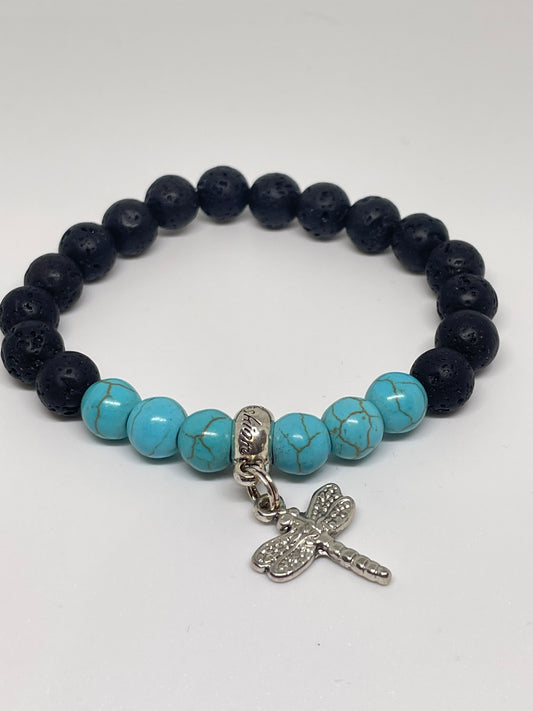 Turquoise Beaded Bracelet with Dragonfly Charm