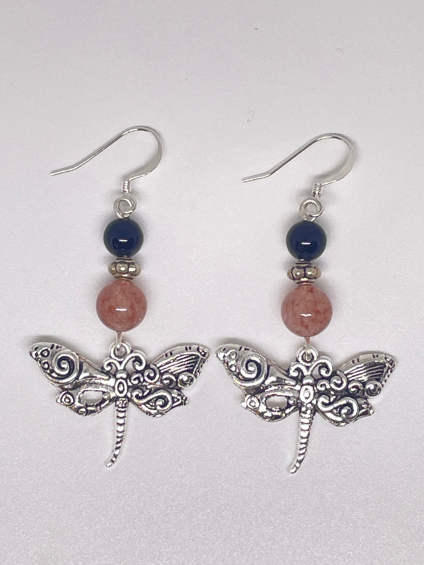 Strawberry Quartz Dragonfly Earrings