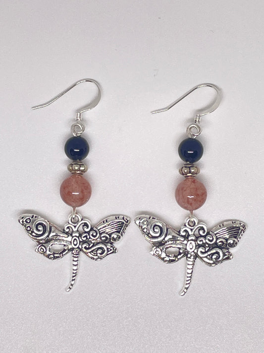 Strawberry Quartz Dragonfly Earrings