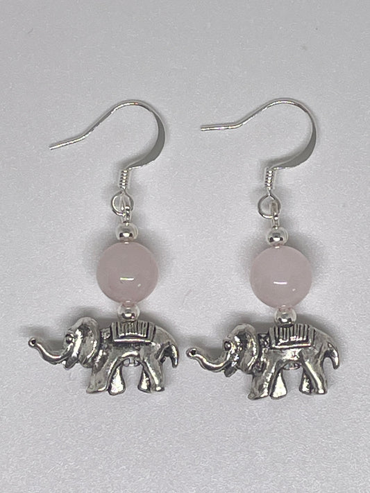 Elelphant Earrings with Rose Quartz