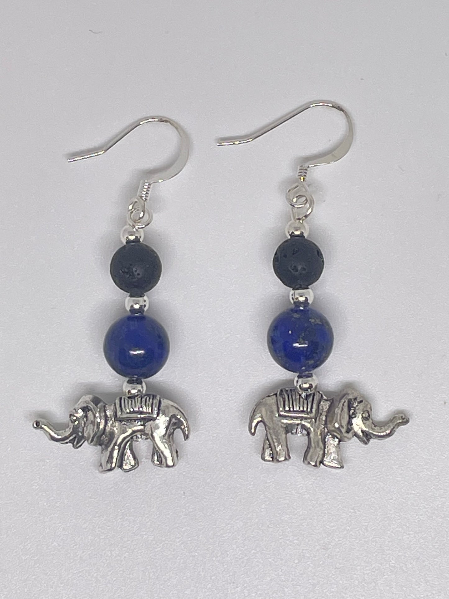 Elephant Earrings with Lapis Lazuli & Lava Rock