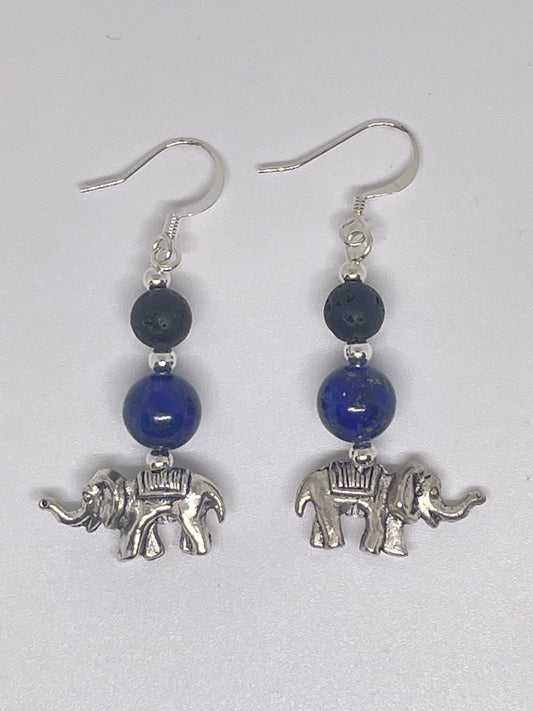 Elephant Earrings with Lapis Lazuli & Lava Rock