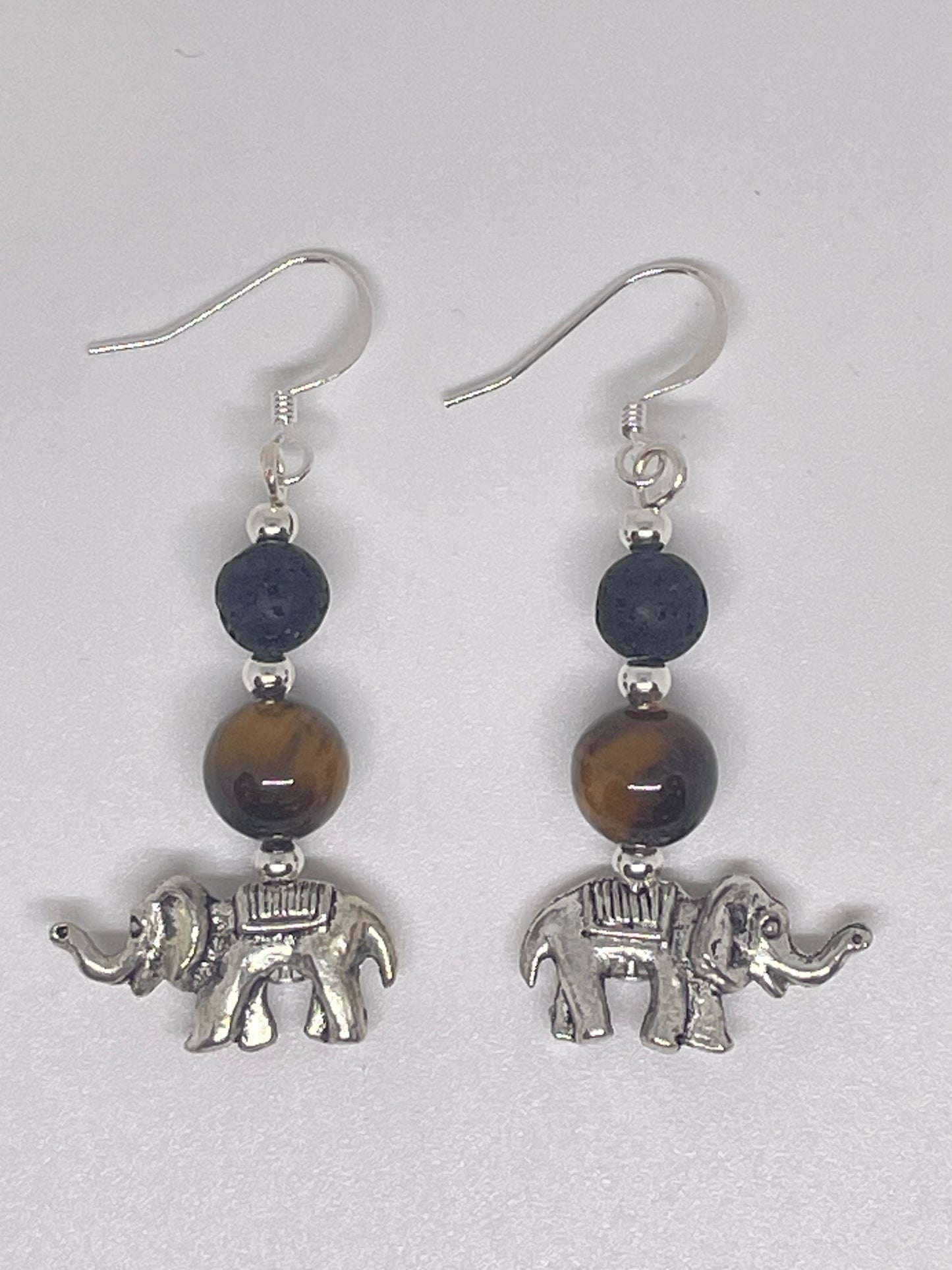 Elephant Earrings with Tigers Eye & Lava Rock