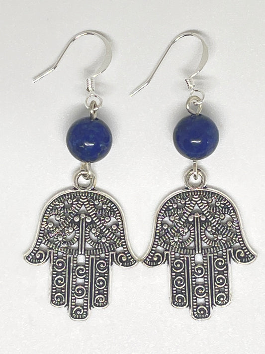 Fatima's Hand and Lapis Lazuli Earrings