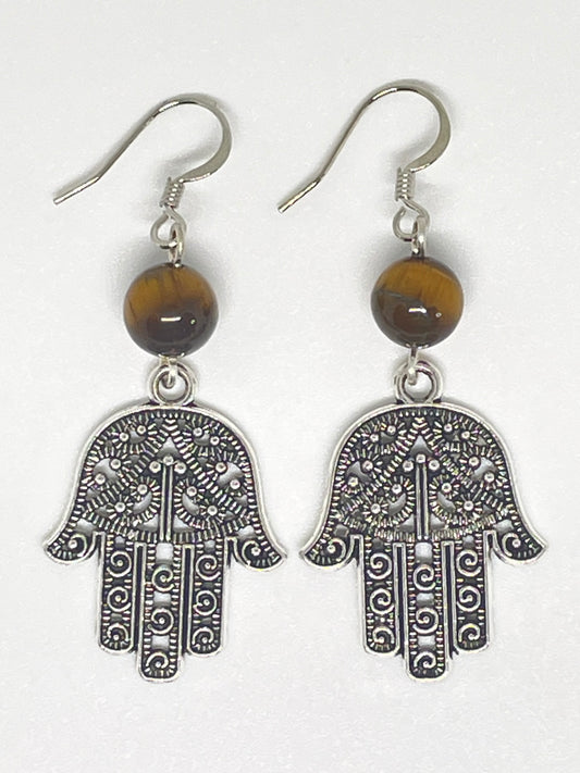 Fatima's Hand and Tiger's Eye Earrings