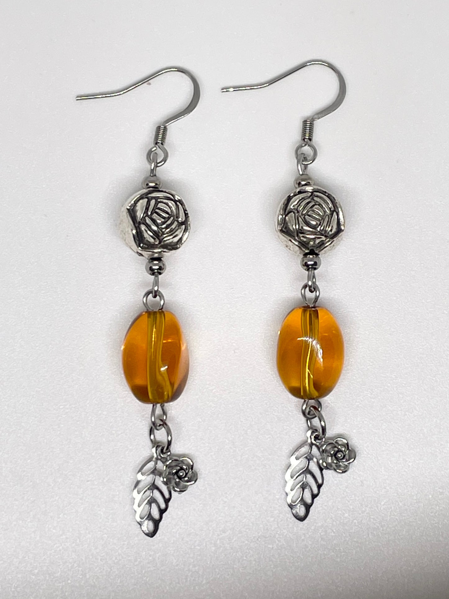 Glass Bead & Stainless Steel Flower/Leaf Earrings