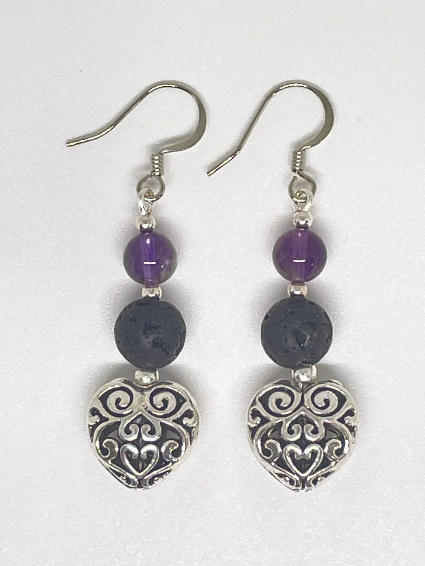 Filigree Heart and Amethyst earrings