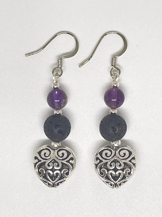 Filigree Heart and Amethyst earrings
