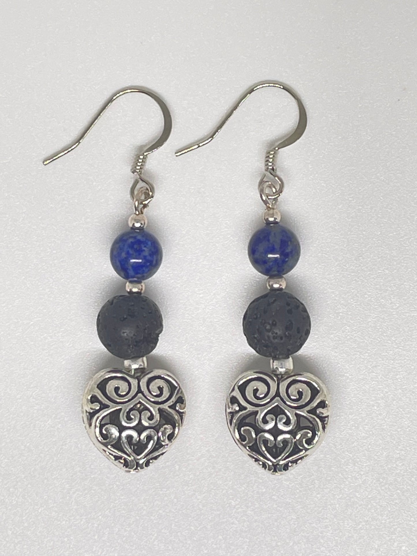 Filigree Heart and Lapis Lazuli Earrings