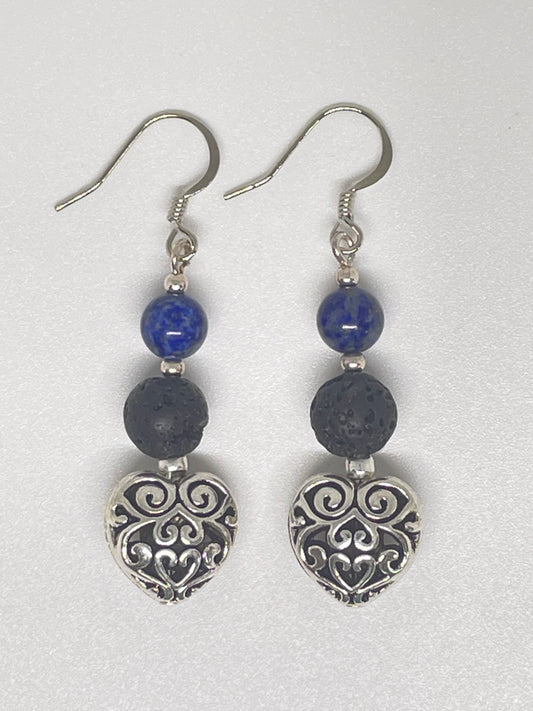 Filigree Heart and Lapis Lazuli Earrings