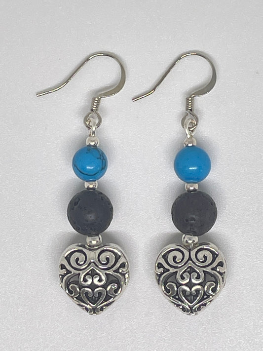 Filigree Heart and Turquoise Earrings
