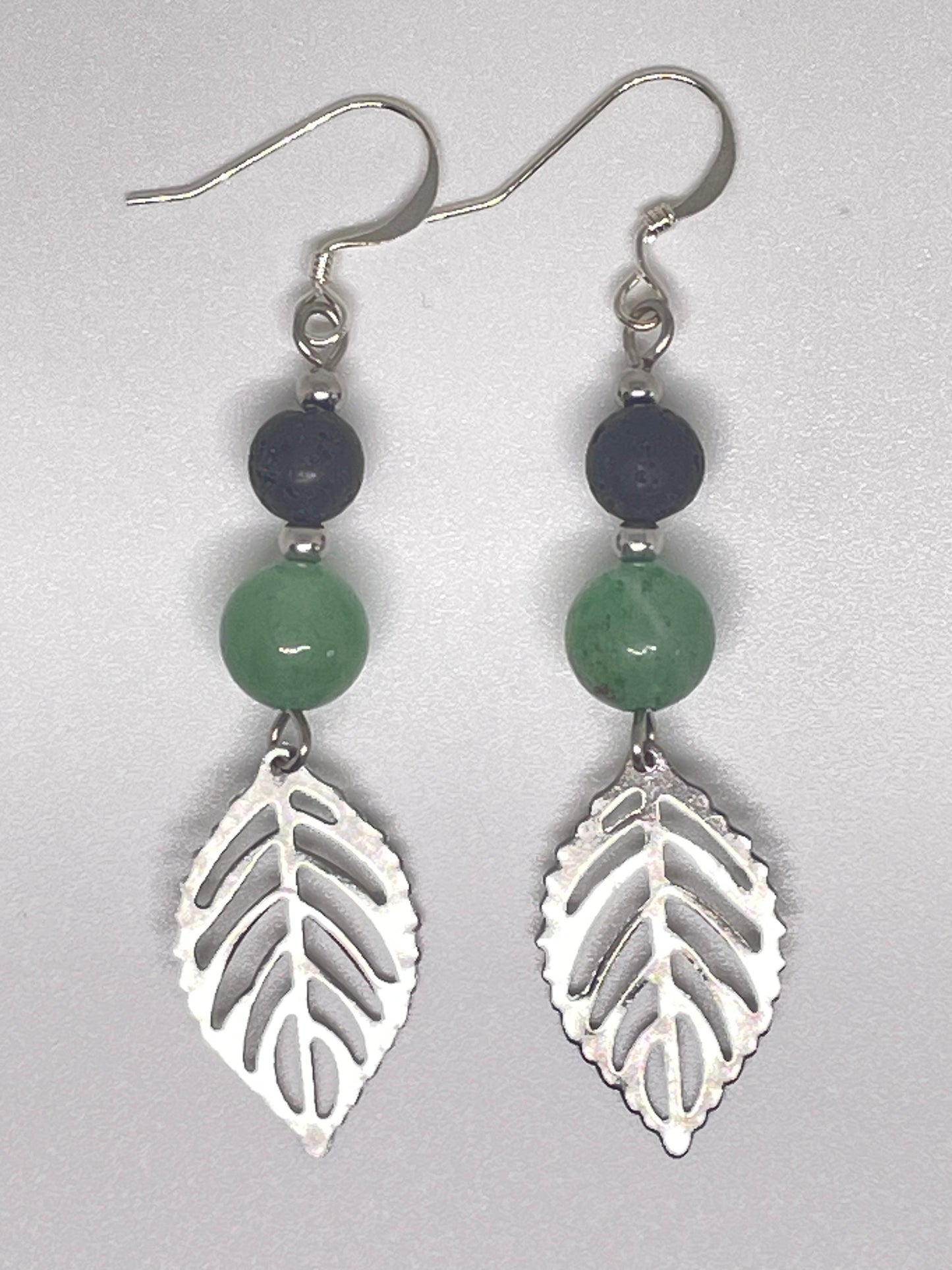 Leaf Earrings with Aventurine & Lava Rock