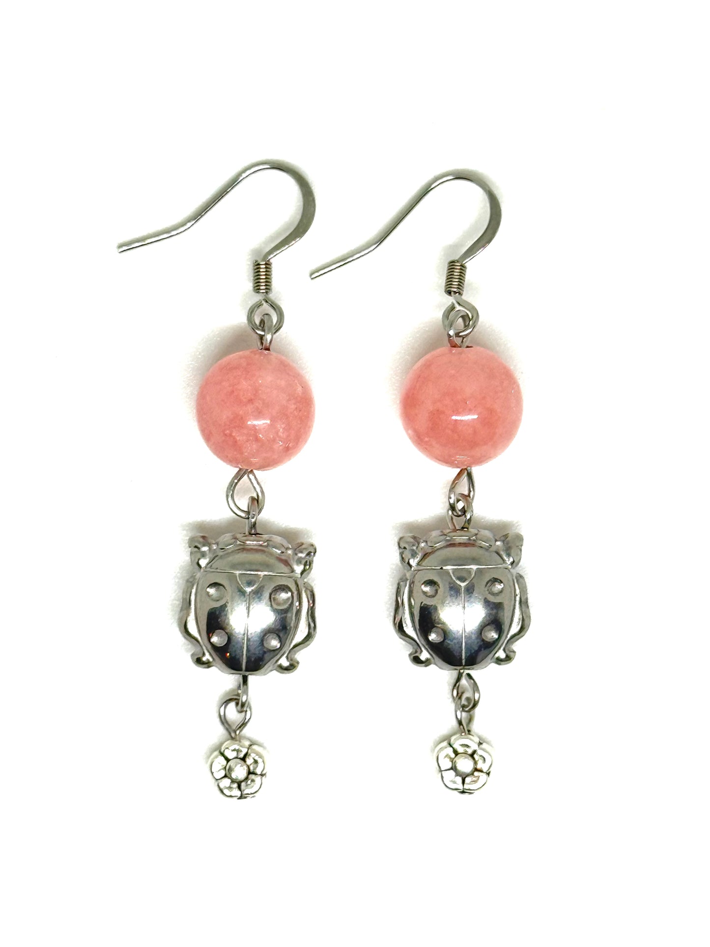 Pink Agate Ladybird Earrings