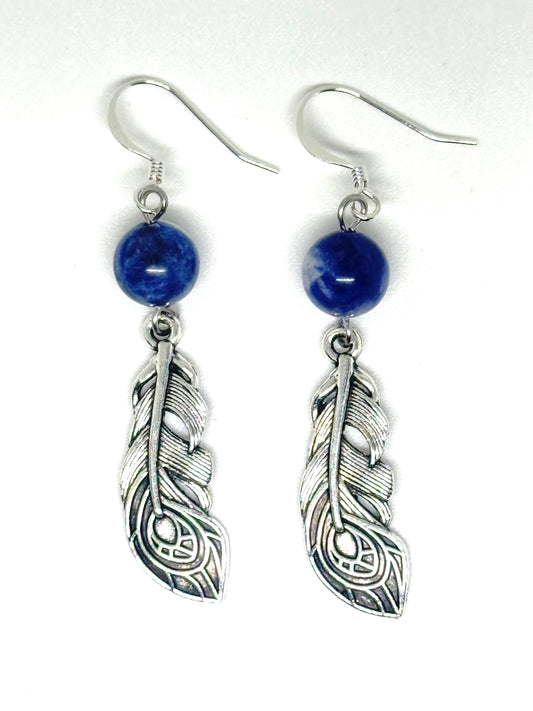 Sodalite Peacock Feather Earrings