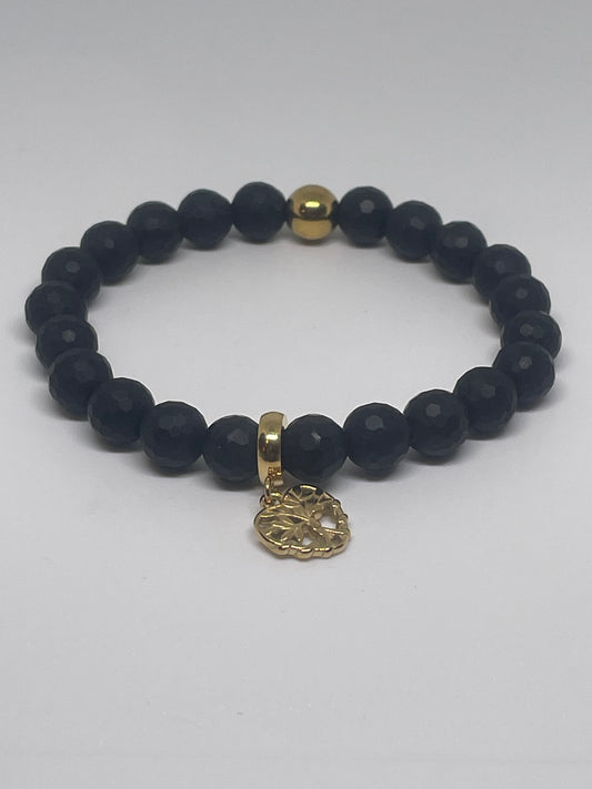 Frosted Onyx Bracelet with a Tree Of Life Heart Charm
