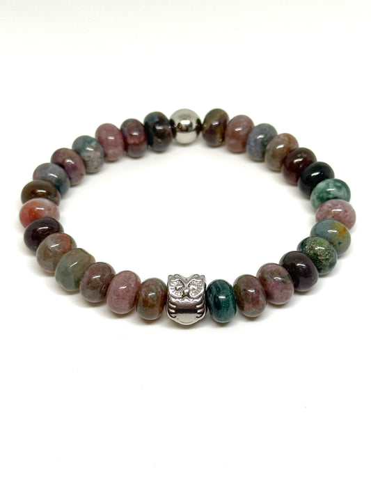 Indian Agate Beaded Owl Bracelet