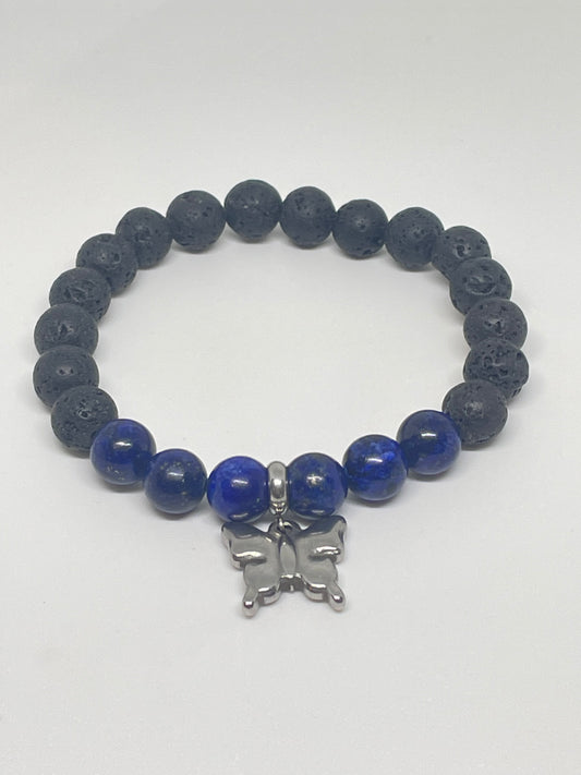 Lapis Lazuli Beaded Bracelet with Butterfly Charm