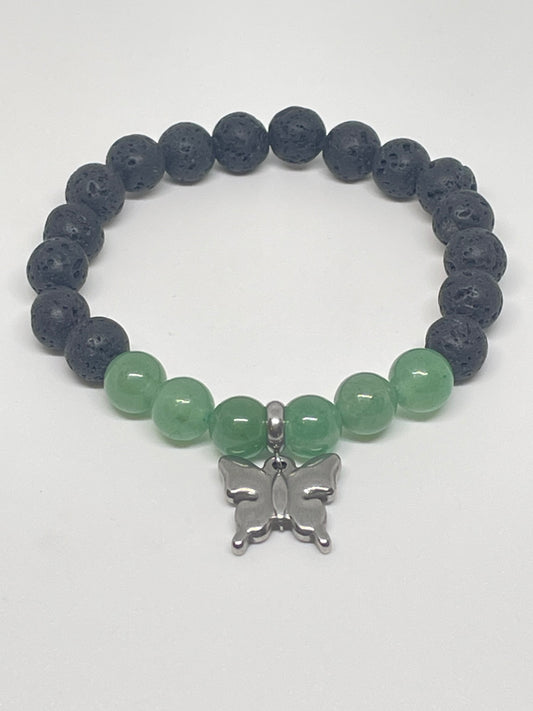Aventurine Beaded Bracelet with Butterfly Charm