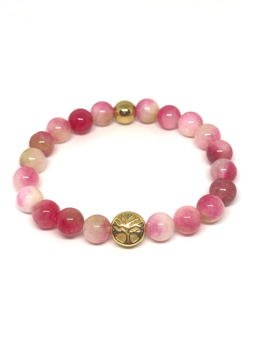 Watermelon Natural Stone & Gold Plated Stainless Steel Bracelet