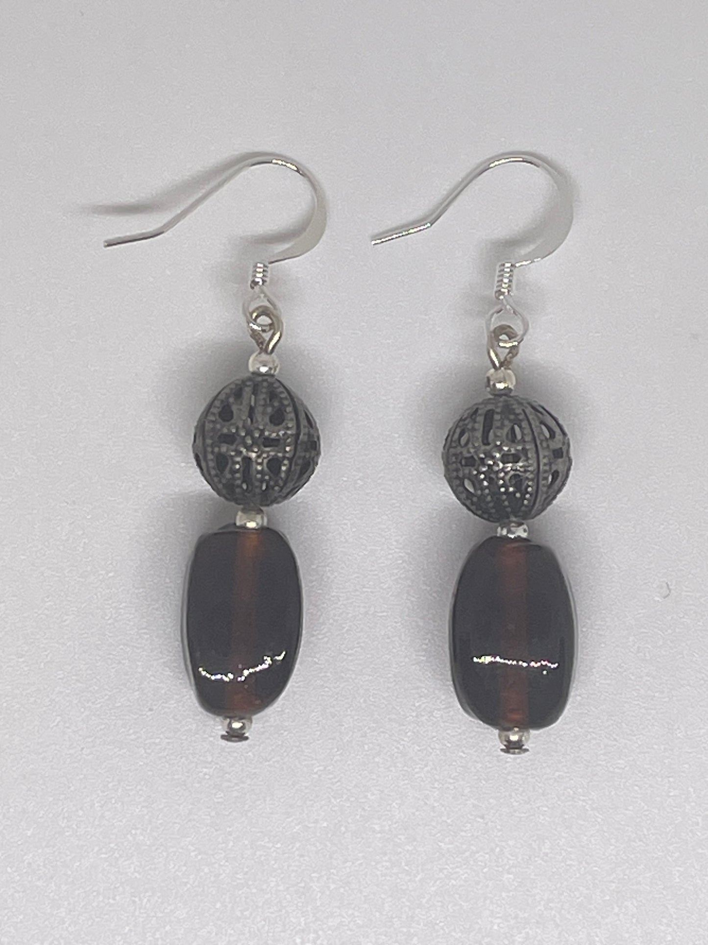 Repurposed Brown Glass Bead Earrings