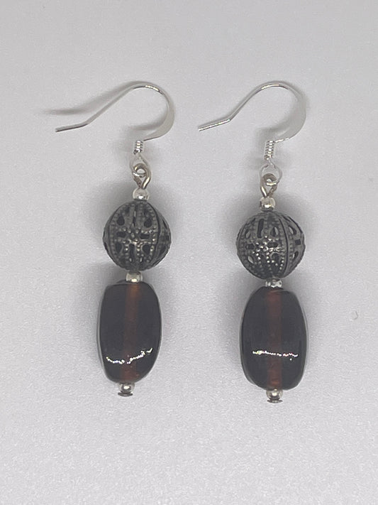 Repurposed Brown Glass Bead Earrings