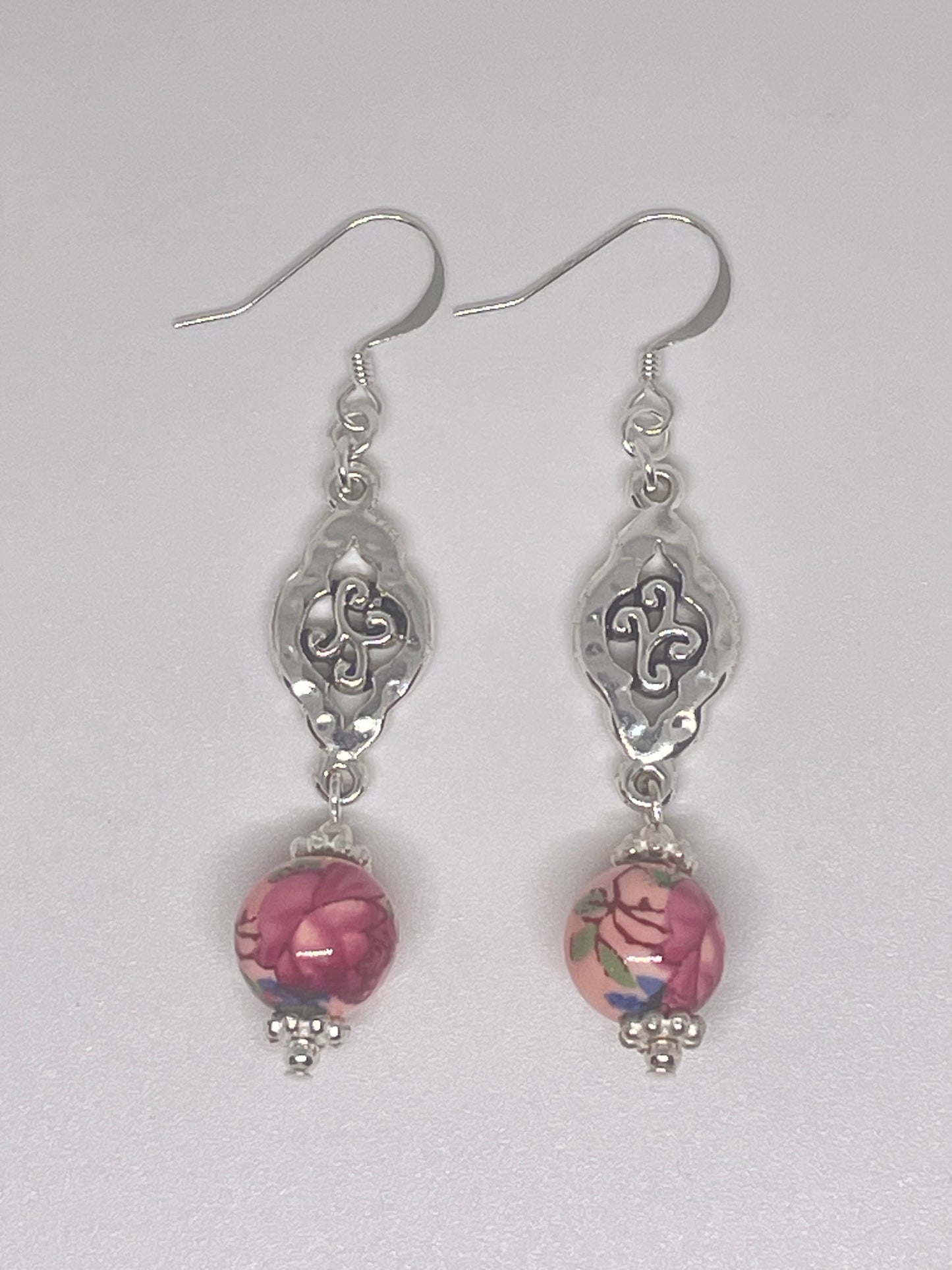 Repurposed Pink Floral Bead Earrings