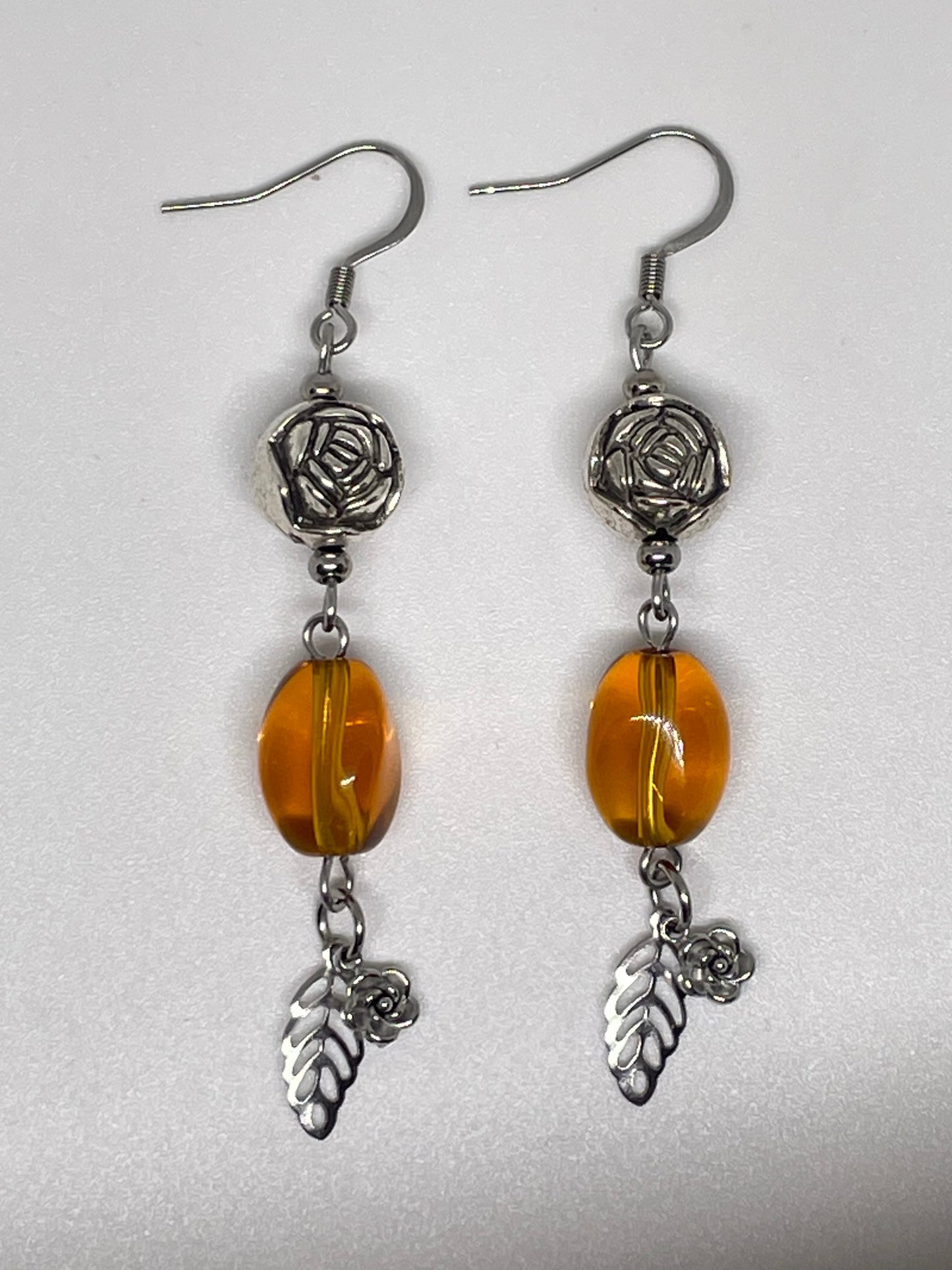 Glass Bead & Stainless Steel Flower/Leaf Earrings